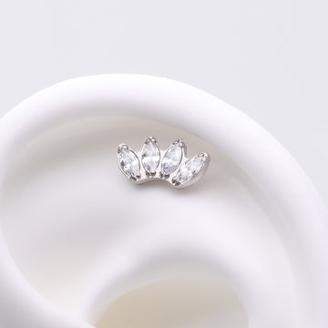 Detail View 1 of Implant Grade Titanium OneFit Threadless Brilliant Marquise Sparkle Fan Top Part-Clear Gem